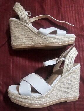 Y-Not? Women’s White Espadrille Wedge Sandals with Ankle Strap